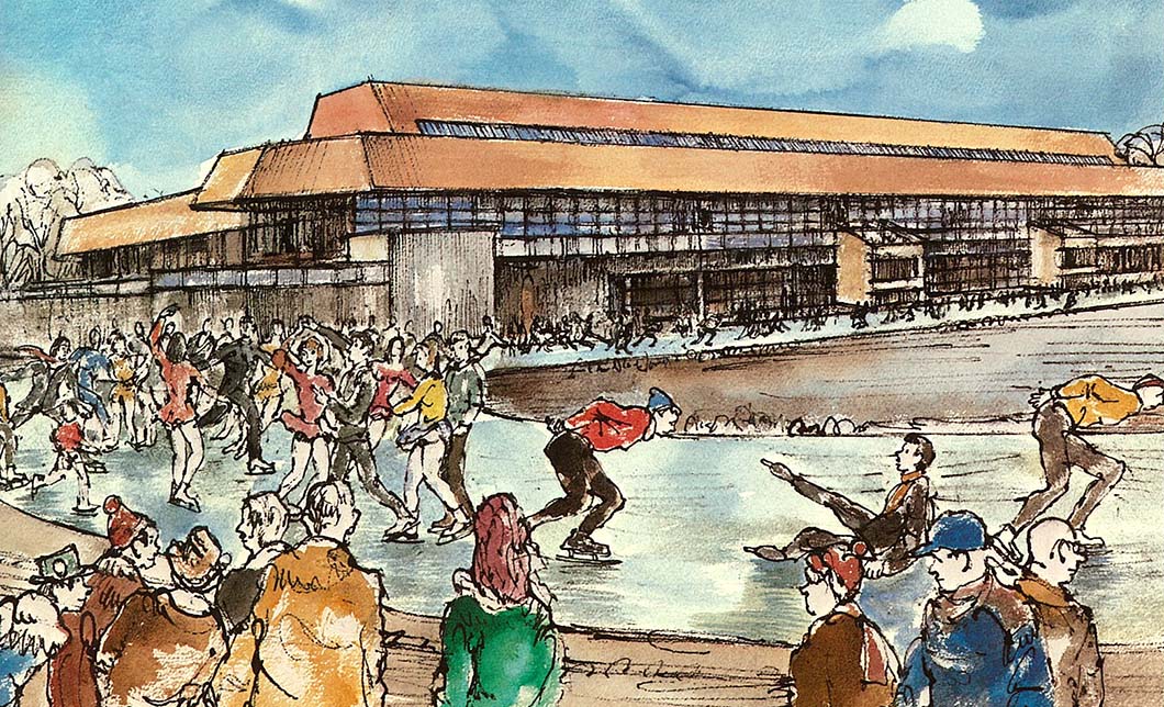 Illustration der Außenansicht der Eissporthalle